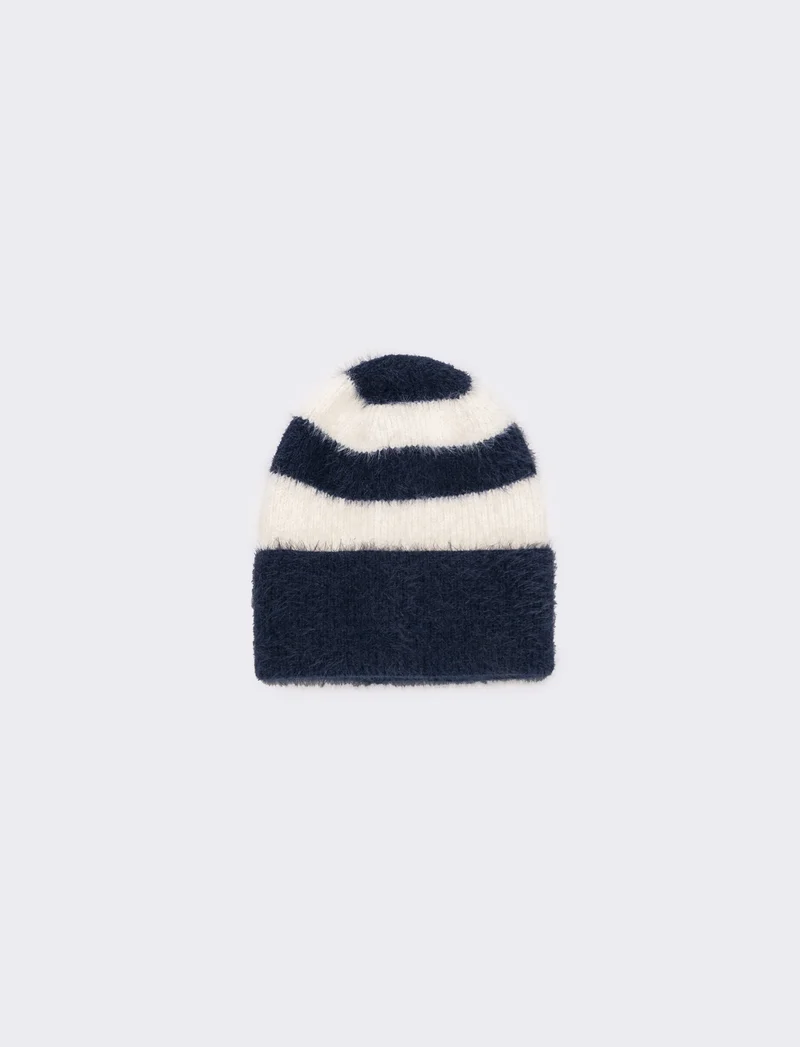 Cappello riga larga con pon pon bambino - Blu