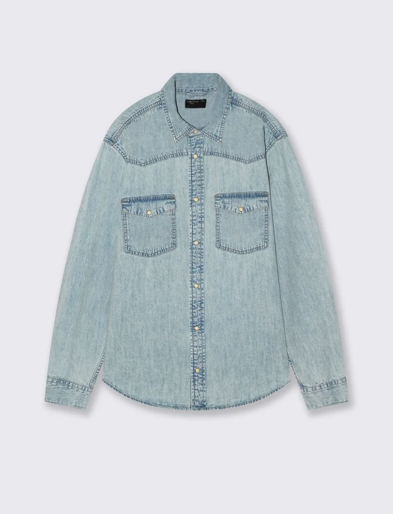 Camicia denim regular fit con tasche - Denim chiaro