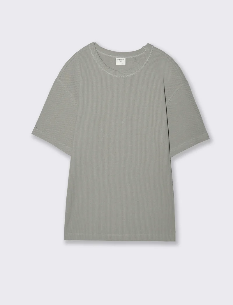 T-shirt girocollo in cotone a coste - Grigio