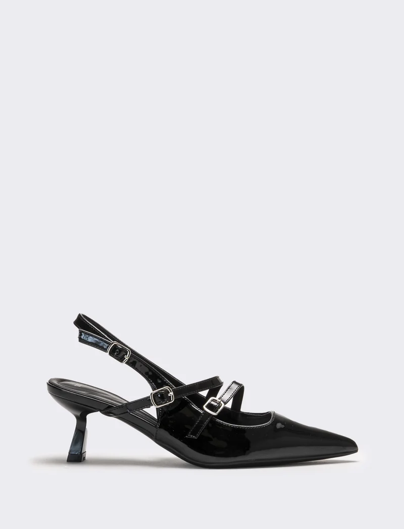 Slingback con fibbie sul davanti - Nero