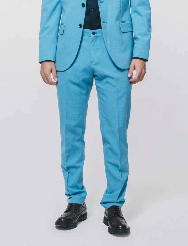 Pantalone Completo Tessuto Dobby Melange - Celeste