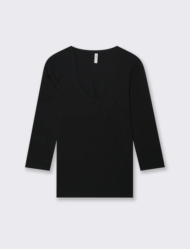 T-Shirt Manica Lunga Scollo a V - Nero