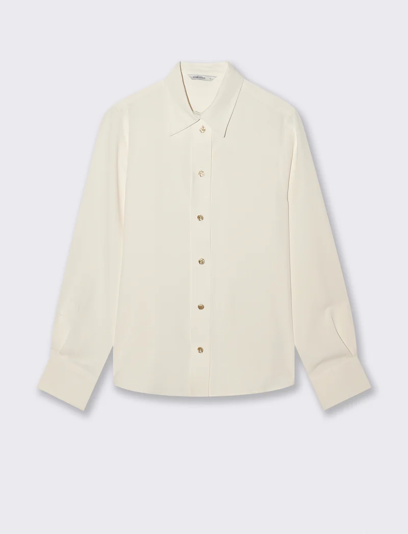 Camicia fluida manica lunga con bottoni dorati - Avorio