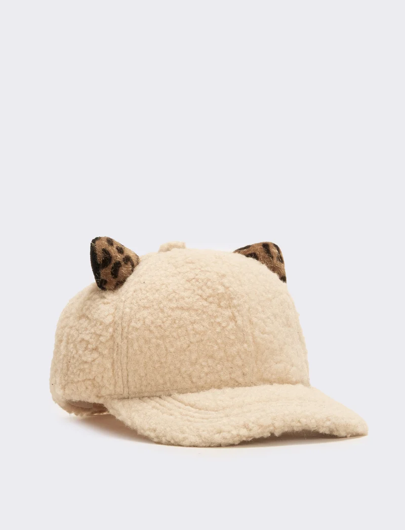 Cappello baseball con orecchie leopardate - Bianco sporco