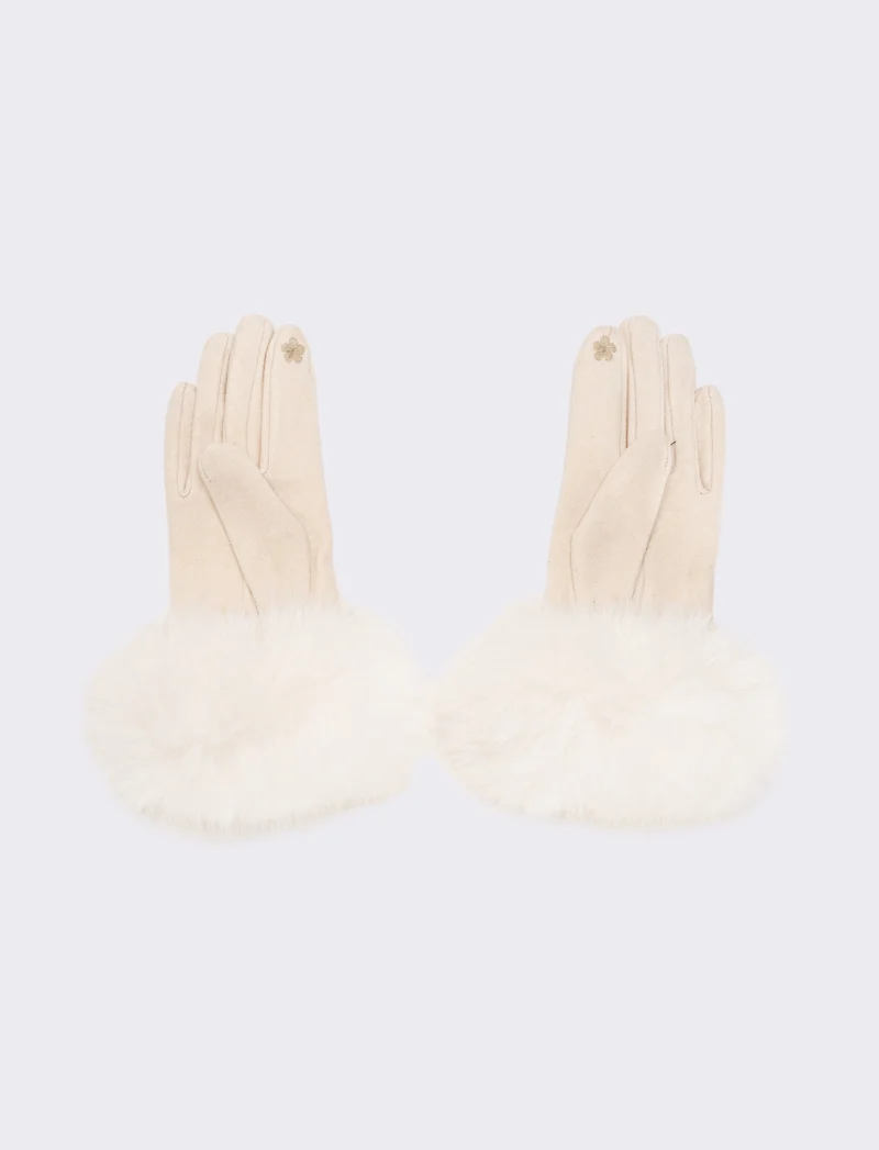 Guanti con polsino in pelliccia sintetica - Bianco