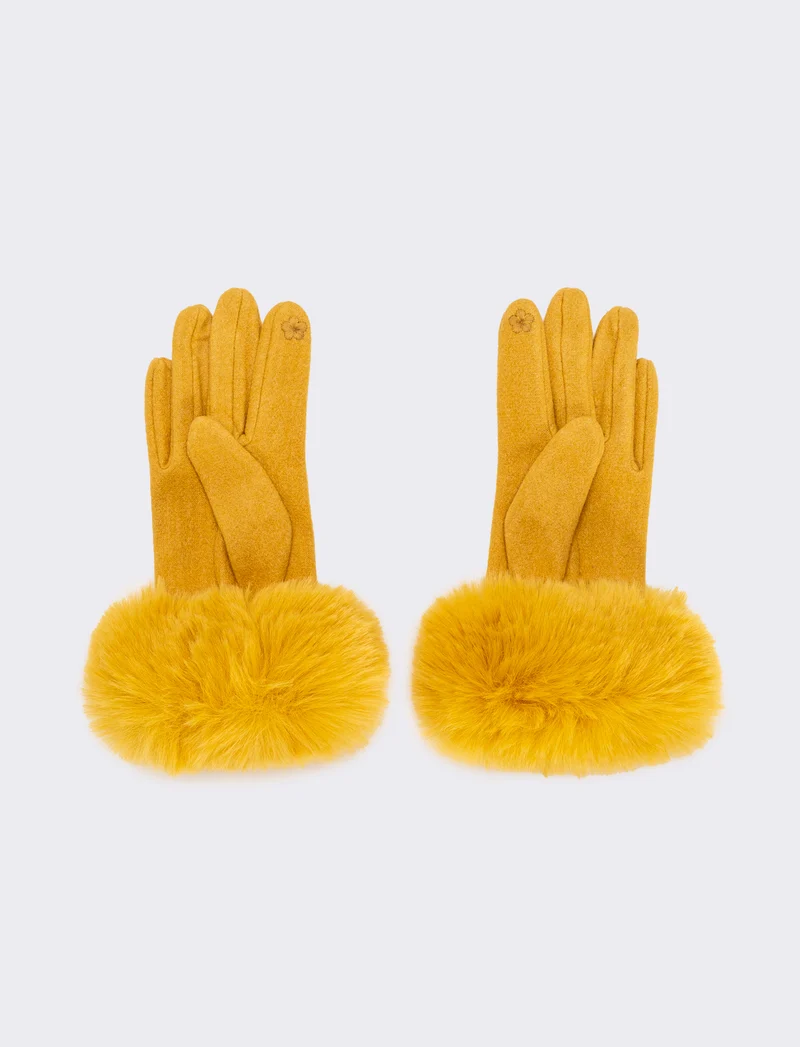 Guanti con polsino in pelliccia sintetica - Giallo