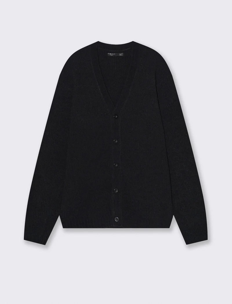MAGLIA CARDIGAN IN CINIGLIA A COSTE - Nero