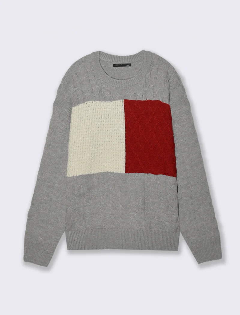 MAGLIA GIROCOLLO AD INTARSIO - Grigio mel.