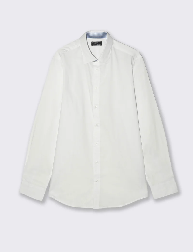 Camicia Regular Fit Easy Iron Unita e Fantasia - Bianco
