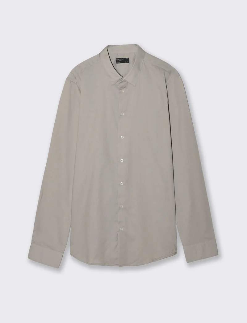 Camicia Slim Fit Easy Iron in Cotone - Grigio