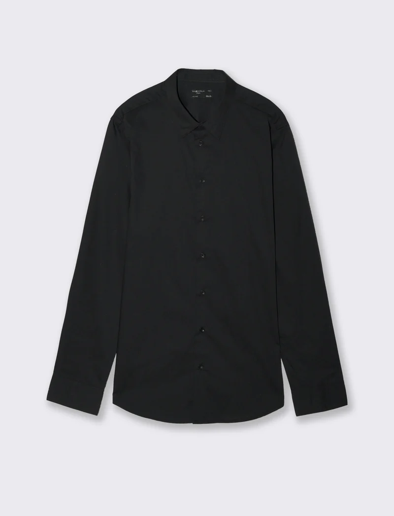 Camicia Slim Fit Easy Iron in Cotone - Nero