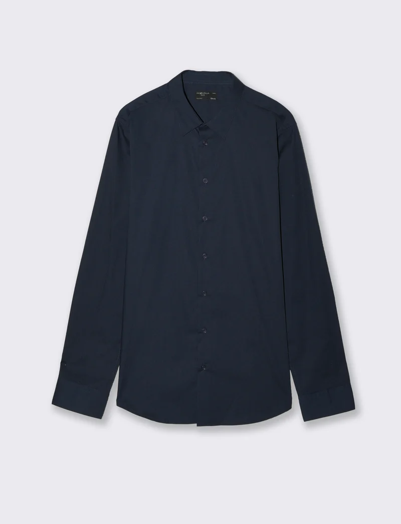 Camicia Slim Fit Easy Iron in Cotone - Blu
