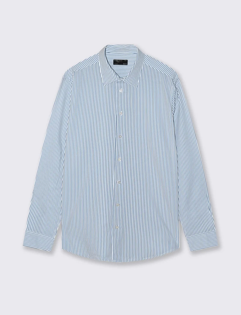 Camicia slim fit a righe in tessuto tecnico - Bianco