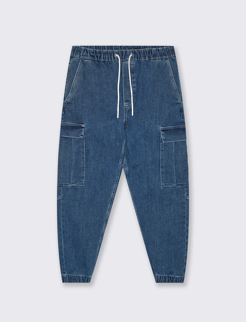 Jeans jogger cargo fit blu medio - Denim