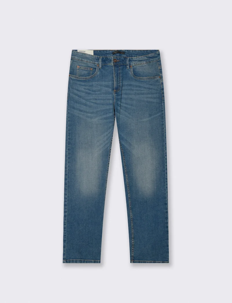 Jeans regular fit blu medio effetto slavato - Denim
