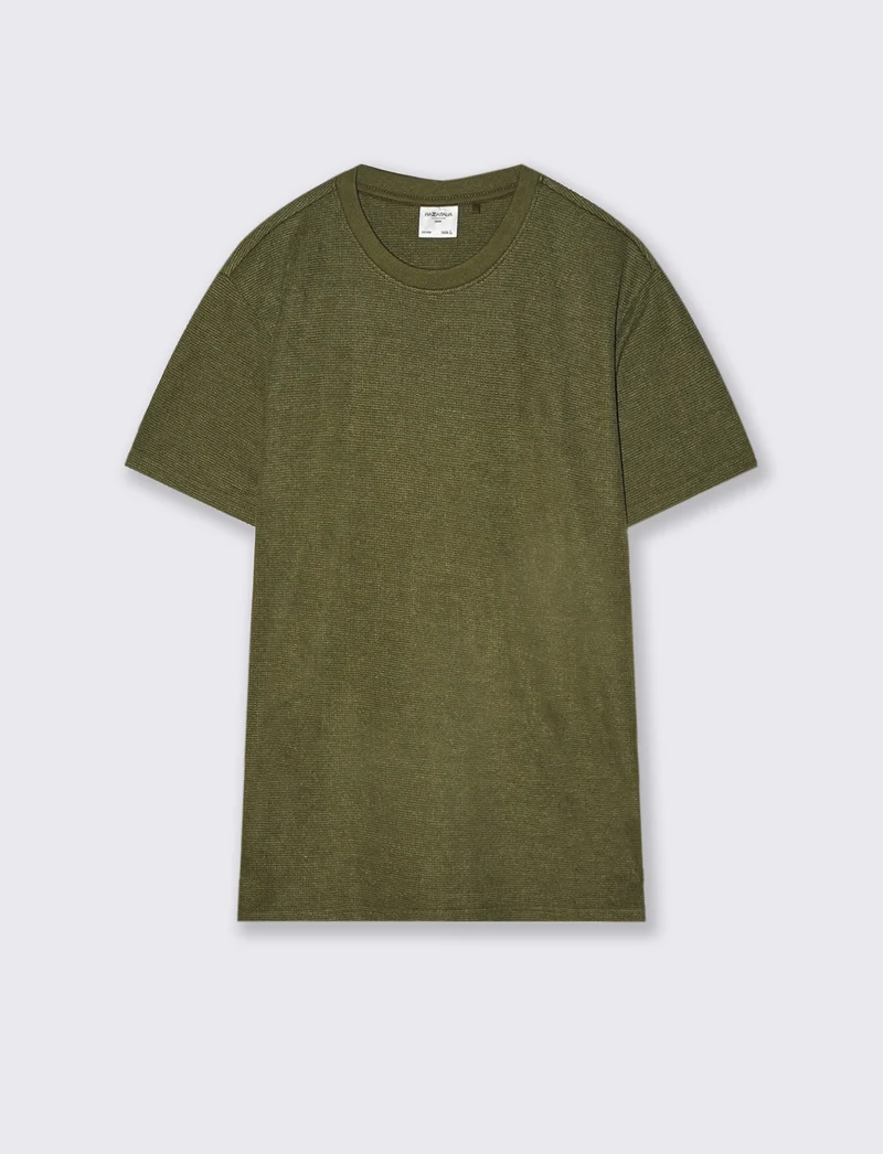 T-shirt Waffle Regular Fit Maniche Corte - Verde oliva