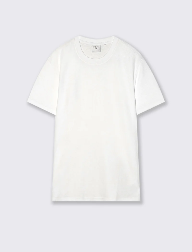 T-shirt Waffle Regular Fit Maniche Corte - Bianco