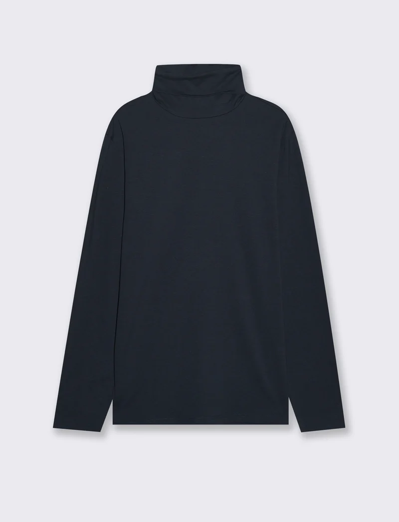 T-SHIRT COLLO ALTO BASIC SLIM FIT - Blu