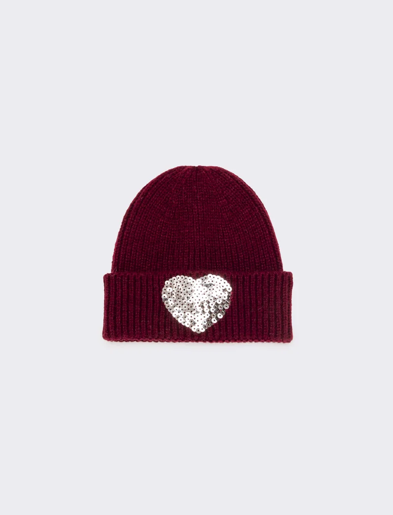 Cappello con cuore paillettes - Bordeaux