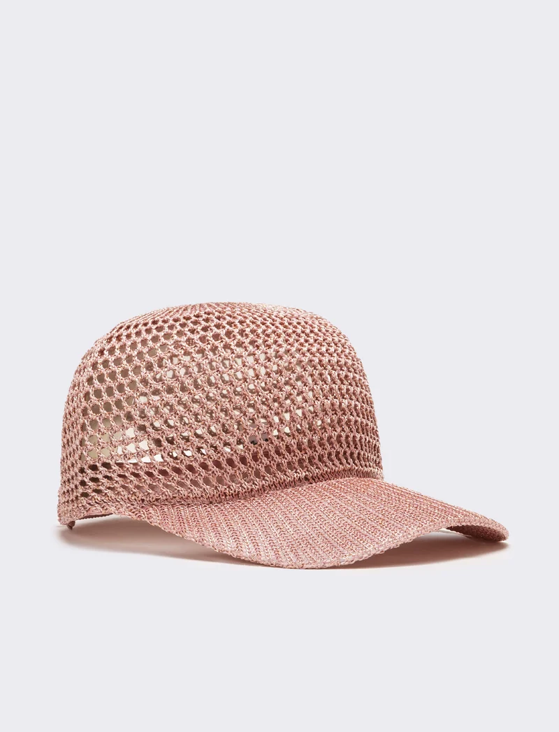 Cappello donna baseball effetto uncinetto con lurex - Rosa