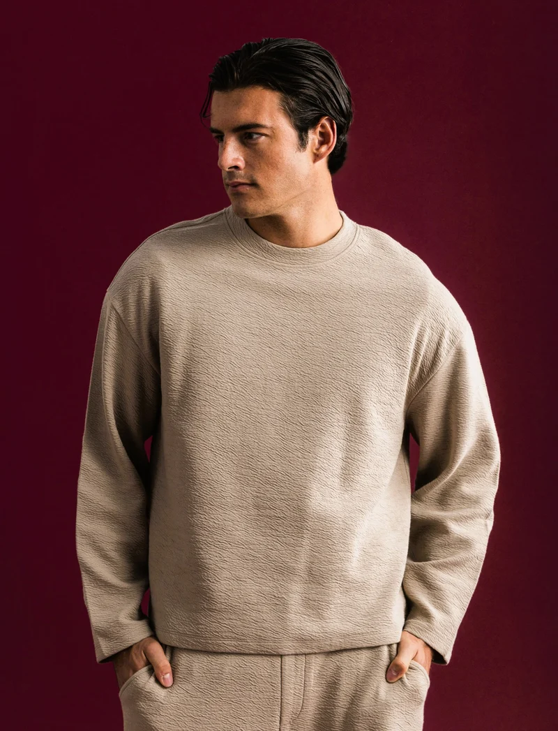 FELPA TESSUTO GOFFRATO RELAXED FIT - Beige