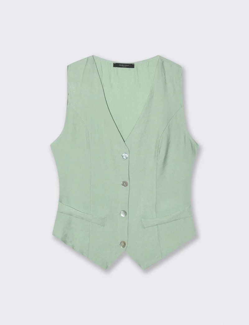 Gilet con bottoni in viscosa - Verde acqua