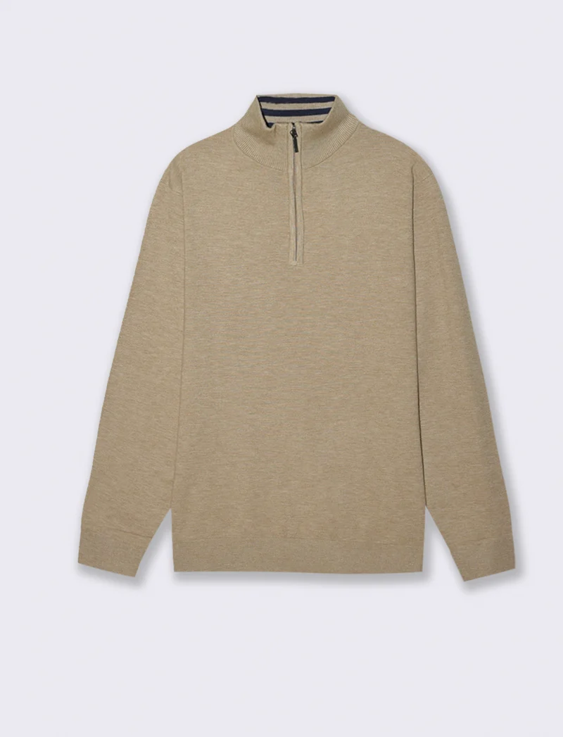 MAGLIA COLLO ALTO CON ZIP - Beige melange