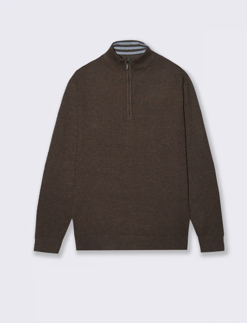 MAGLIA COLLO ALTO CON ZIP - moro/melange