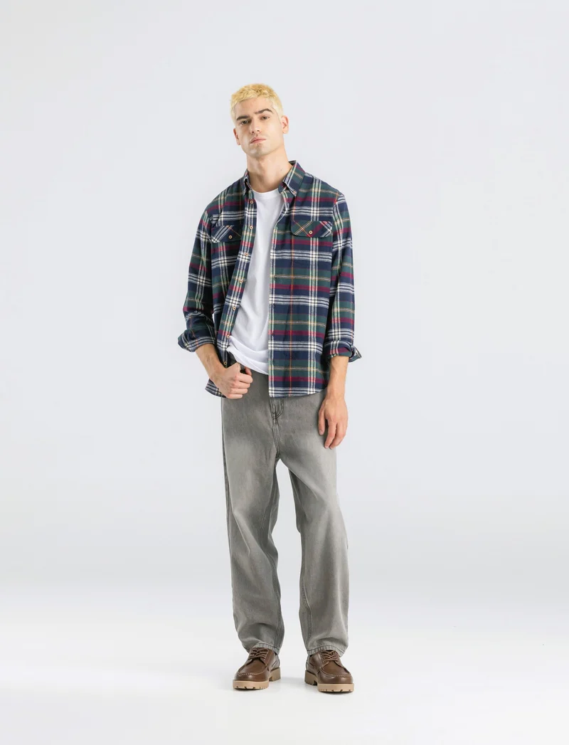 CAMICIA A QUADRI IN FLANELLA - Blu