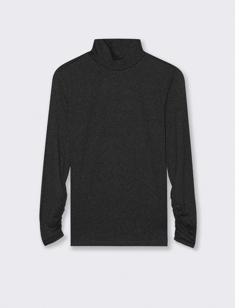 MAGLIA COLLO ALTO MANICA LUNGA BASIC - Grigio mel.