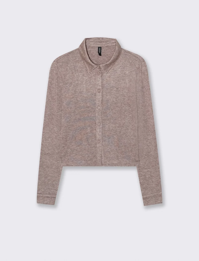 CAMICIA IN MAGLINA - Tortora melange