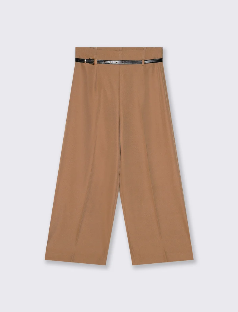 Pantalone Culotte con Cintura e Elastico - Cammello