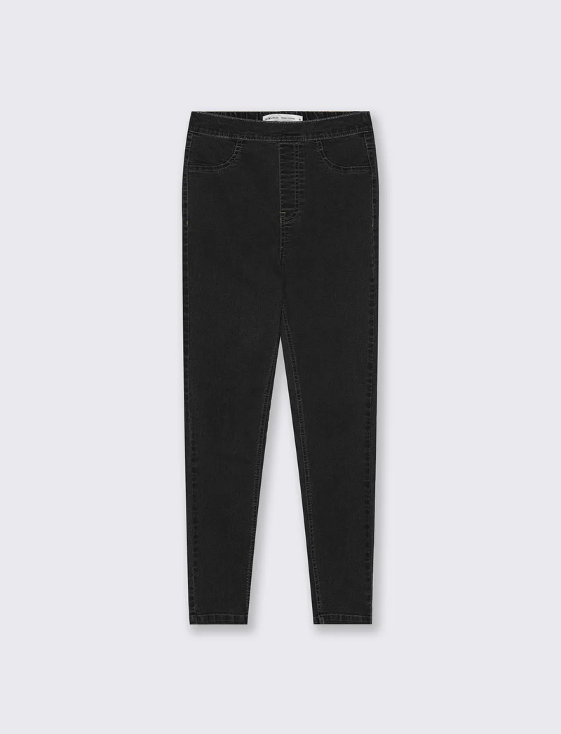 Skinny Jeans Vita Alta con Elastico - Nero