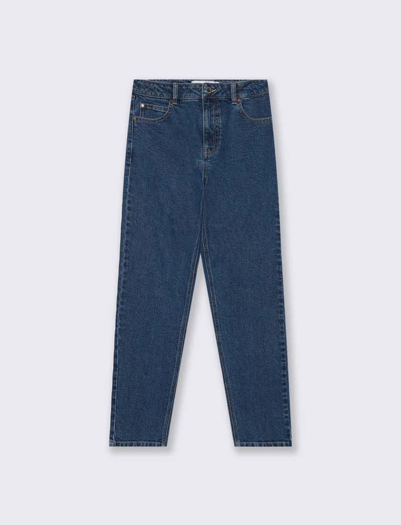 Jeans Mom Fit Slim Vita Alta con Tasche - Denim
