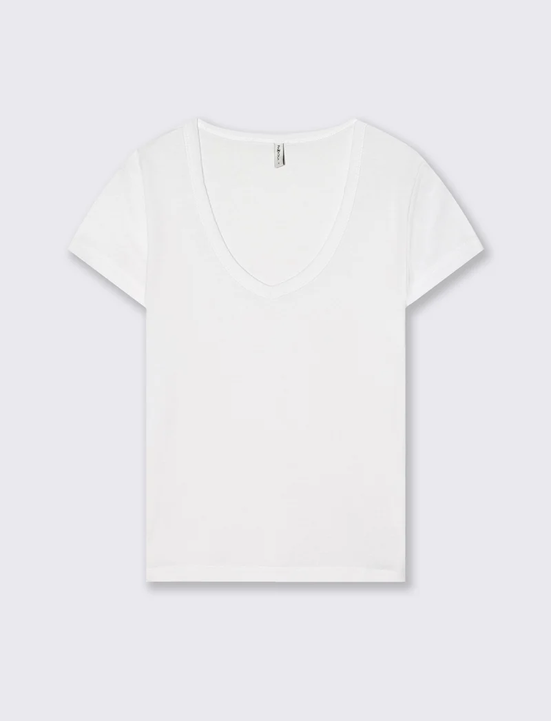 T-Shirt Basic Scollo a V e Coste - Bianco