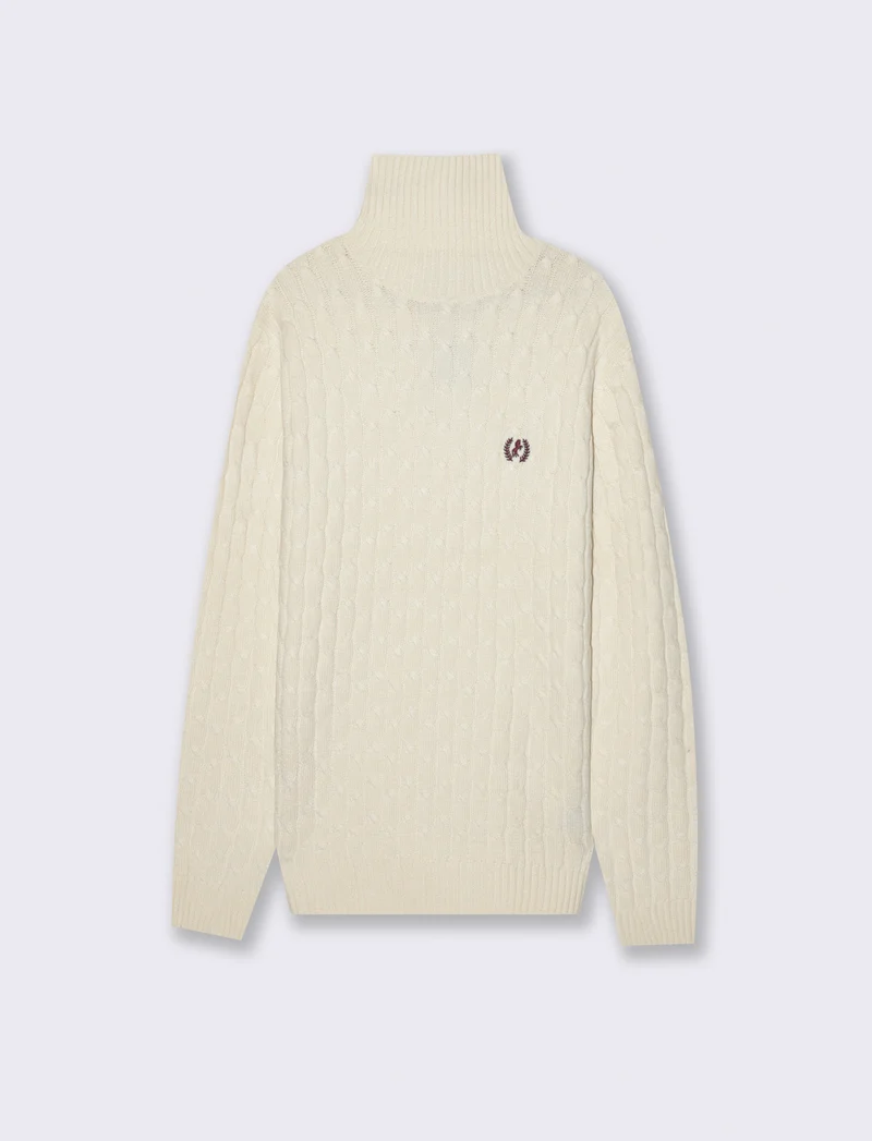 MAGLIA COLLO ALTO A TRECCE - Beige ecru