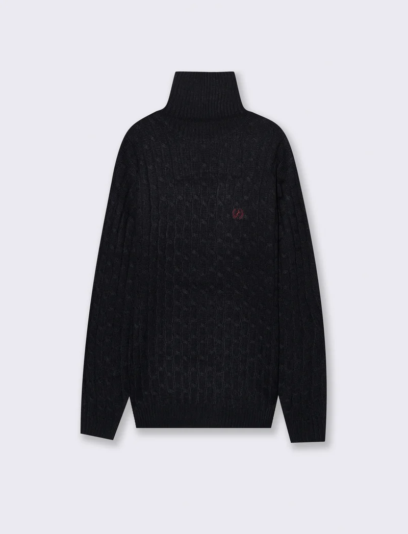MAGLIA COLLO ALTO A TRECCE - Blu