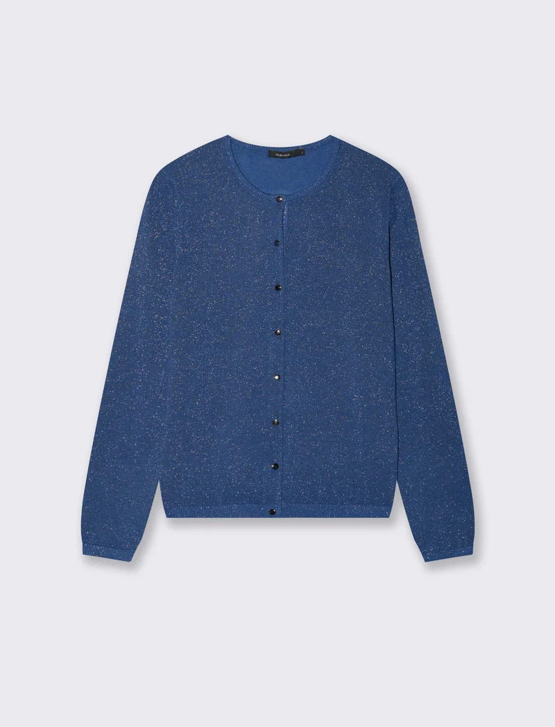 CARDIGAN CON TESSUTO CON FILO EFFETTO METALLO - Blu scuro