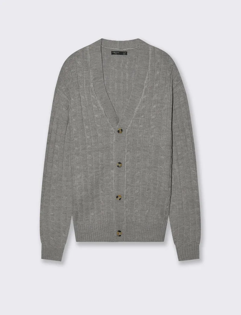 MAGLIA CARDIGAN A TRECCE: - Grigio mel.