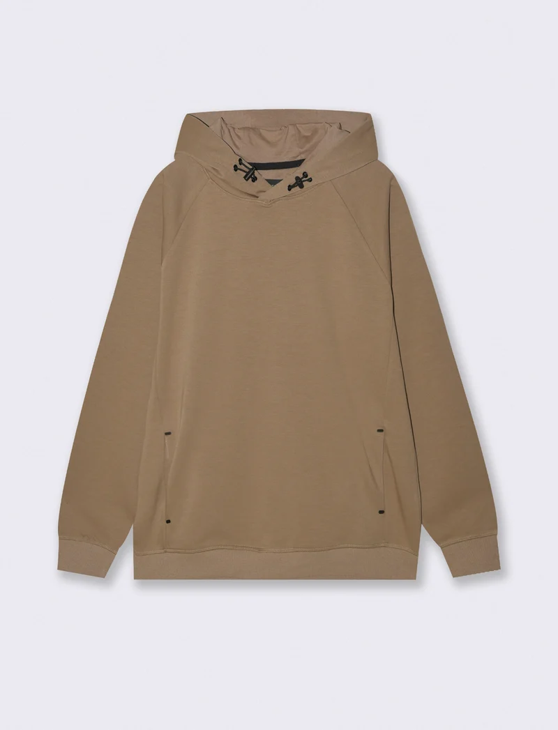 FELPA CON CAPPUCCIO IN INTERLOCK CON CERNIERA - Grigio tortora
