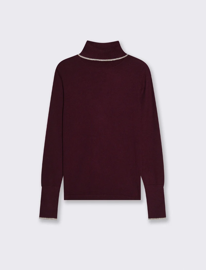 PULLOVER CON BORDINO CON TESSUTO CON FIBRA EFFETTO METALLO - Bordeaux