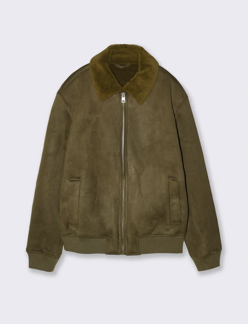 GIUBBOTTO EFFETTO SCAMOSCIATO CON ORSETTO - Verde