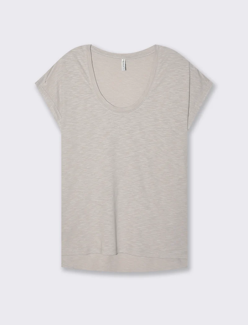 T-shirt con risvolto sulle maniche da donna - Bianco perla