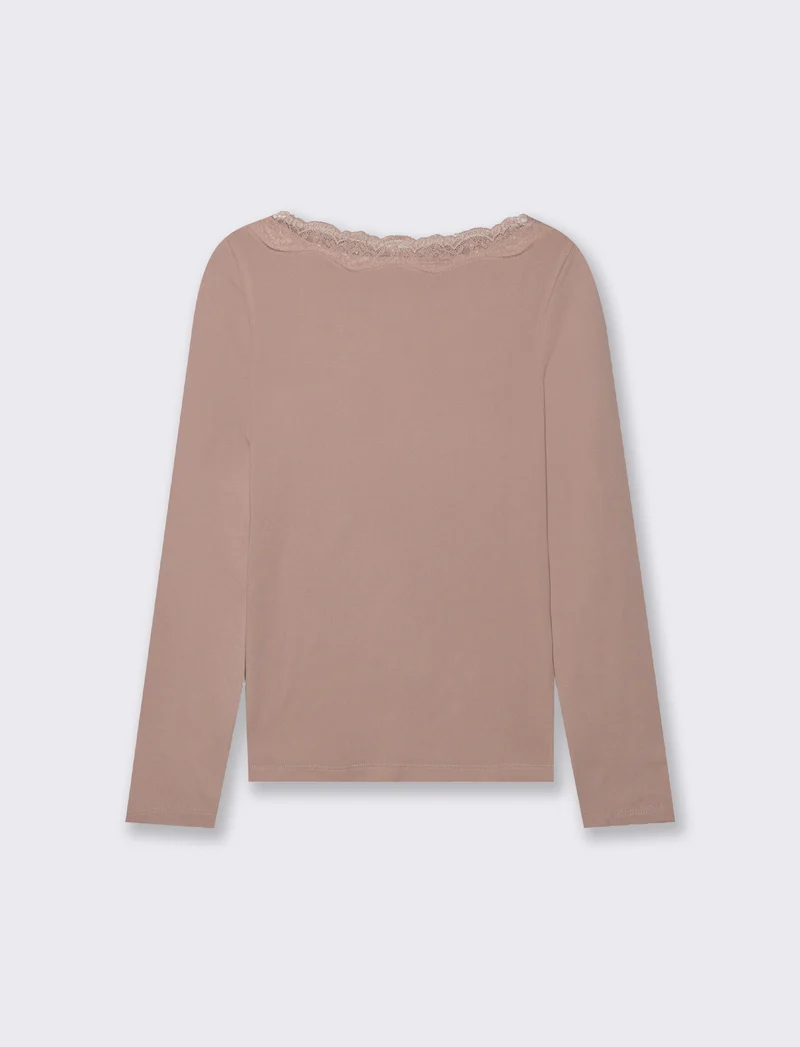 T-SHIRT BASICA CON PIZZO - Rosa antico