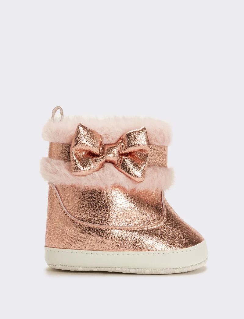 Stivaletto con fiocco da neonata - Rosa