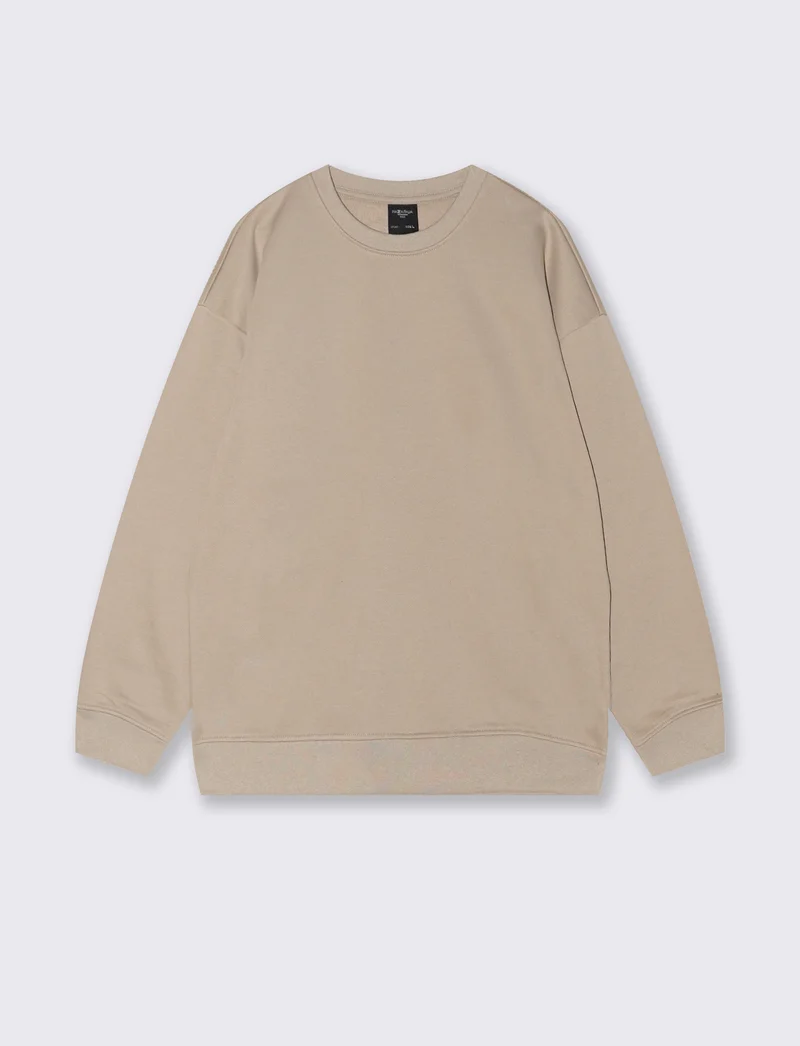 FELPA BASIC GIROCOLLO RELAXED FIT - Beige