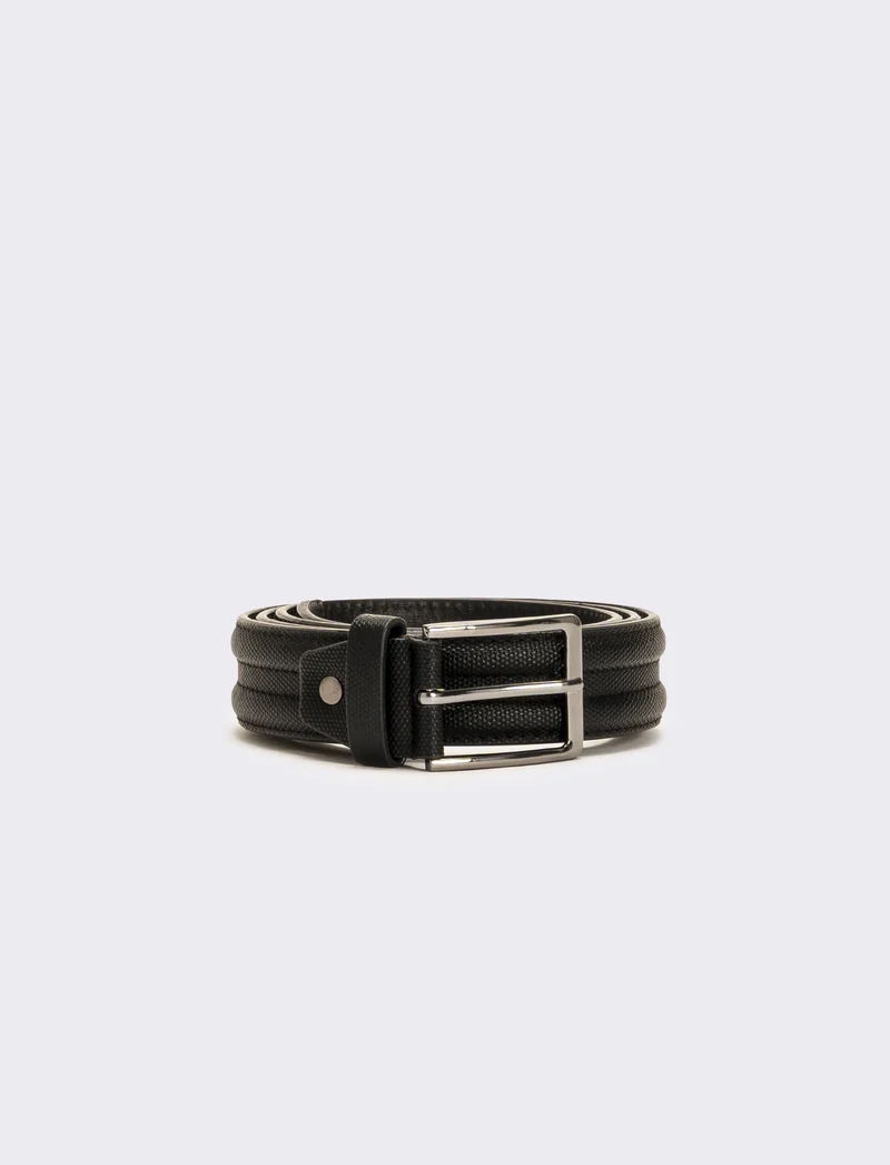 Cintura uomo con fusto a rilievo h 3,5 cm - Nero