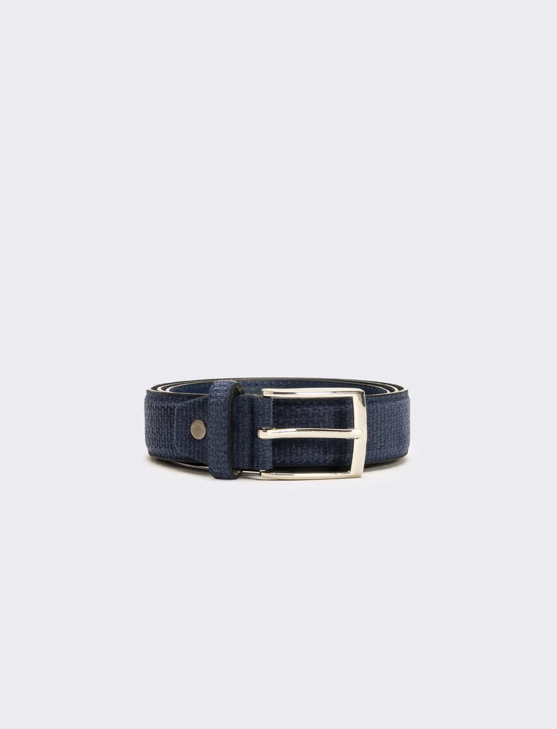 Cintura uomo in tessuto velvet h 3,5 cm - Blu