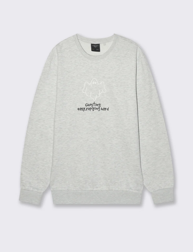 FELPA MISTO COTONE CON STAMPA - Grigio mel.