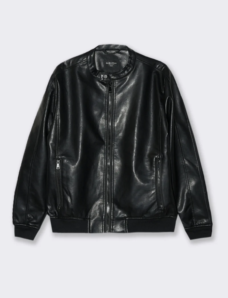 GIUBBOTTO BIKER EFFETTO PELLE - Nero